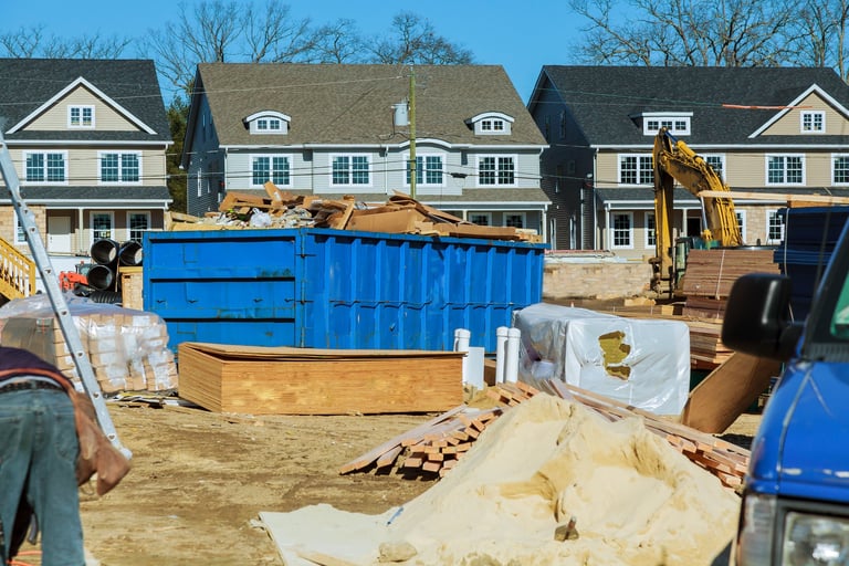 Industrial container with construction debris